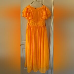 Kids Flower Girl Dress Orange Ruffle Sleeve Wedding Party Feastive